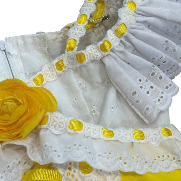 Pageant Casual Wear 5-6 White & Yellow Eyelet Lace Dress With Bloomers & Matchin - Picture 8 of 16